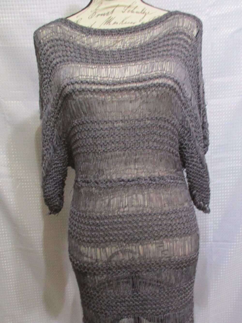 NWT Esley Gray Retro Crochet 100% Acrylic Tunic Flapper Dress  Sz. M